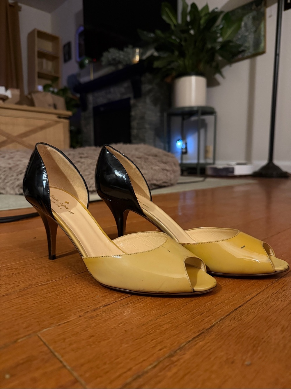 Kate Spade Two-Tone Peep Toe D’Orsay Heels in Cream and Black